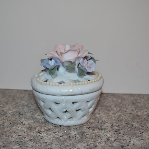 Handmade Collectibles Ceramic Clay Basket with Flowers on Top miniature - Picture 3 of 10